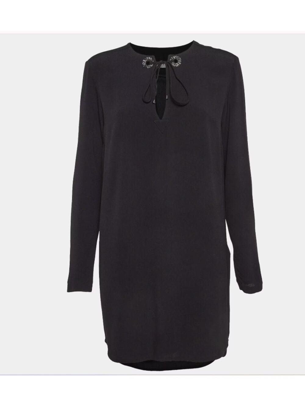 Sandro Womens Crystal Embellished Crepe Party Tunic Mini Dress L Black